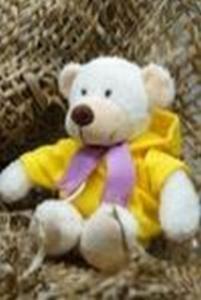 Мишка 27 см Медведь Ахмед в желтой толстовке и малом розовом шарфе